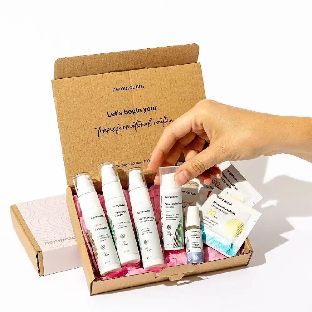 Hemptouch Raziskovalni set, anti-age vlažilna nega (3 x 20 ml + 10 ml + 5 ml + 2 x 2 ml + 2 x 1 ml)